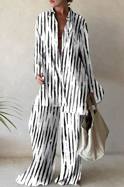 Women’s Abstract Co-ord Set – Button-Up & Wide-Leg Pants