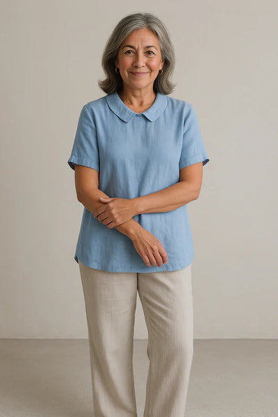 Women’s Linen Blouse – Peter Pan Collar & Relaxed Fit