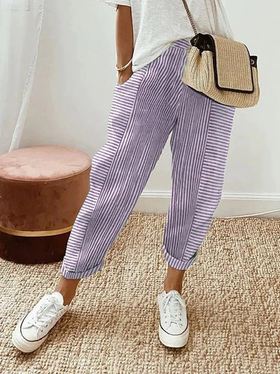 Women’s Striped Relaxed Trousers – Lightweight & Adjustable Fit