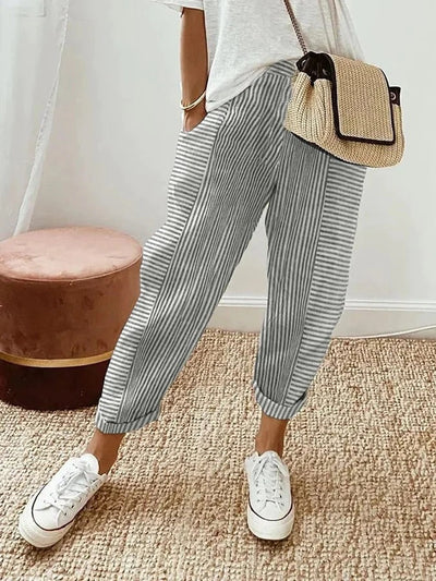 Women’s Striped Relaxed Trousers – Lightweight & Adjustable Fit