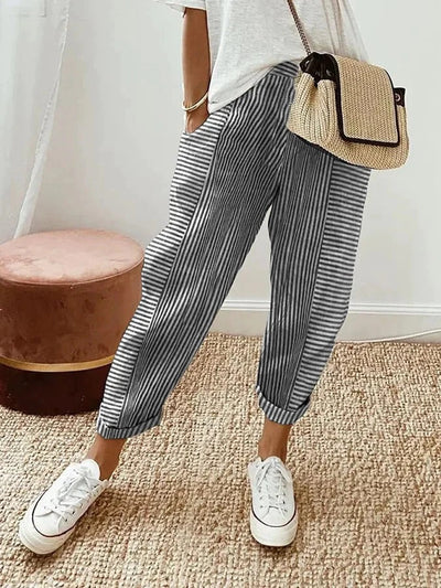 Women’s Striped Relaxed Trousers – Lightweight & Adjustable Fit