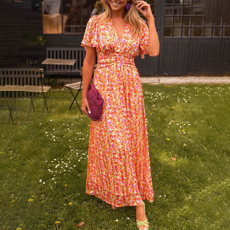 Women’s V-Neck Floral Dress – Elegant, Comfortable Fit