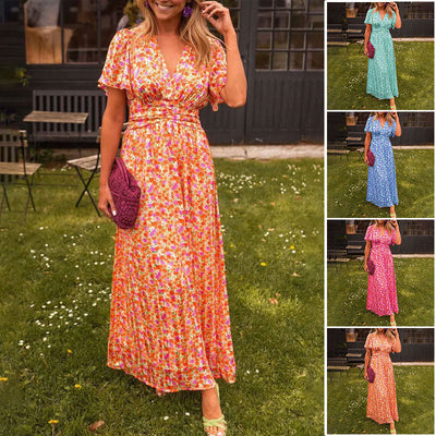 Women’s V-Neck Floral Dress – Elegant, Comfortable Fit