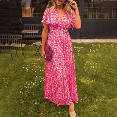 Women’s V-Neck Floral Dress – Elegant, Comfortable Fit