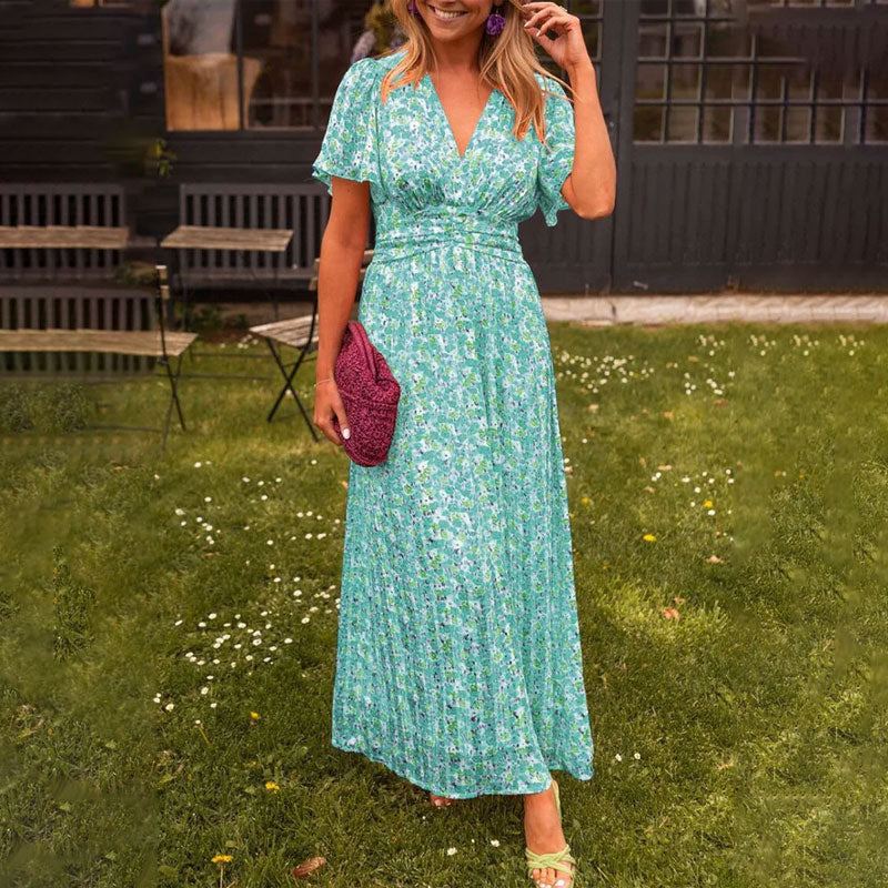 Women’s V-Neck Floral Dress – Elegant, Comfortable Fit