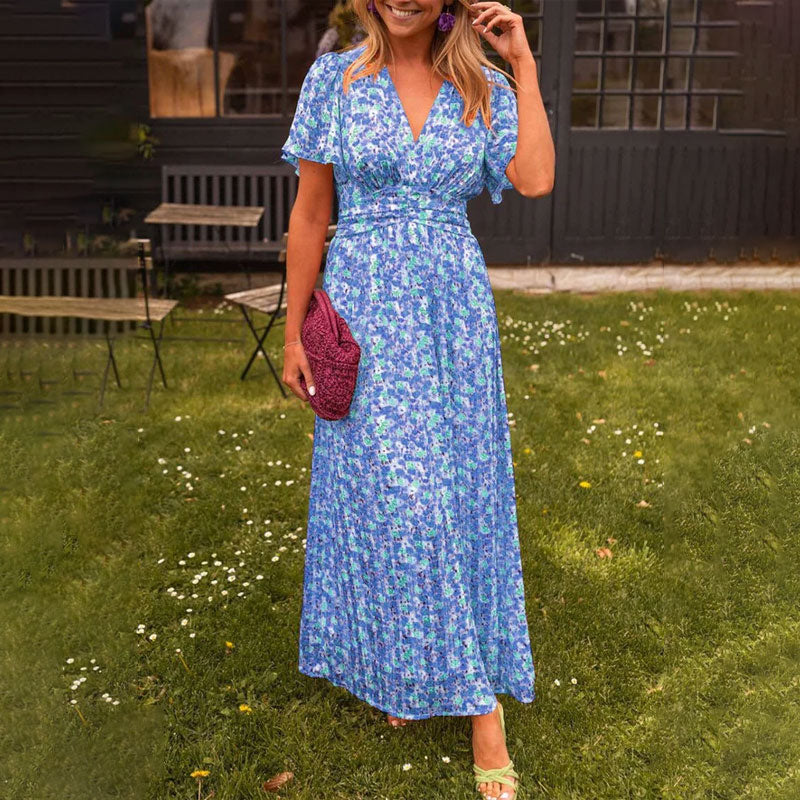 Women’s V-Neck Floral Dress – Elegant, Comfortable Fit
