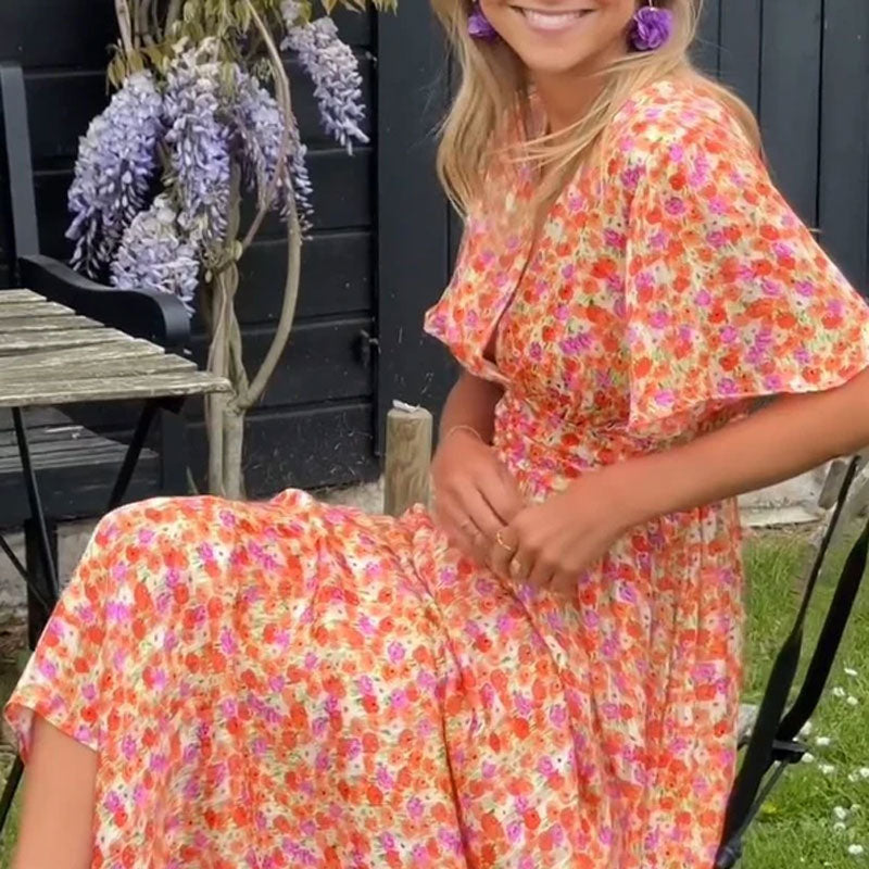 Women’s V-Neck Floral Dress – Elegant, Comfortable Fit