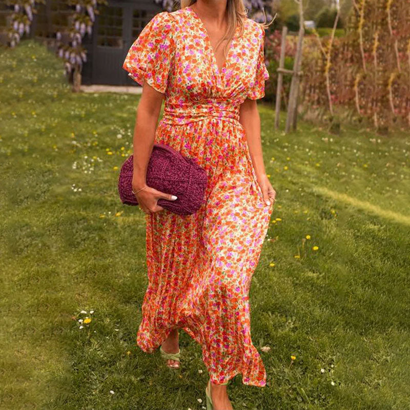 Women’s V-Neck Floral Dress – Elegant, Comfortable Fit