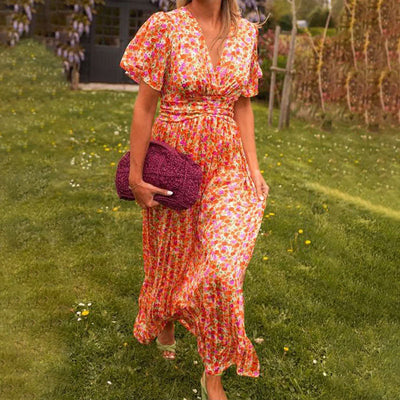 Women’s V-Neck Floral Dress – Elegant, Comfortable Fit