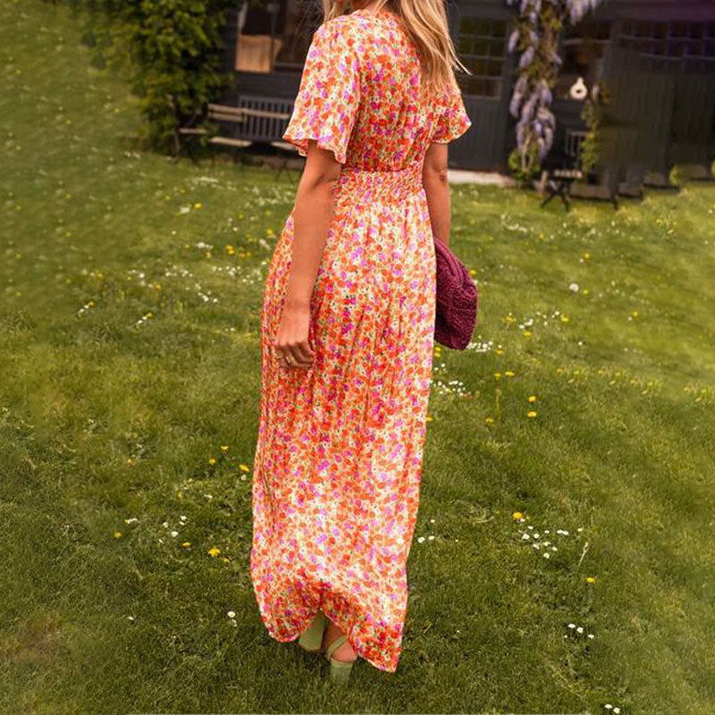 Women’s V-Neck Floral Dress – Elegant, Comfortable Fit