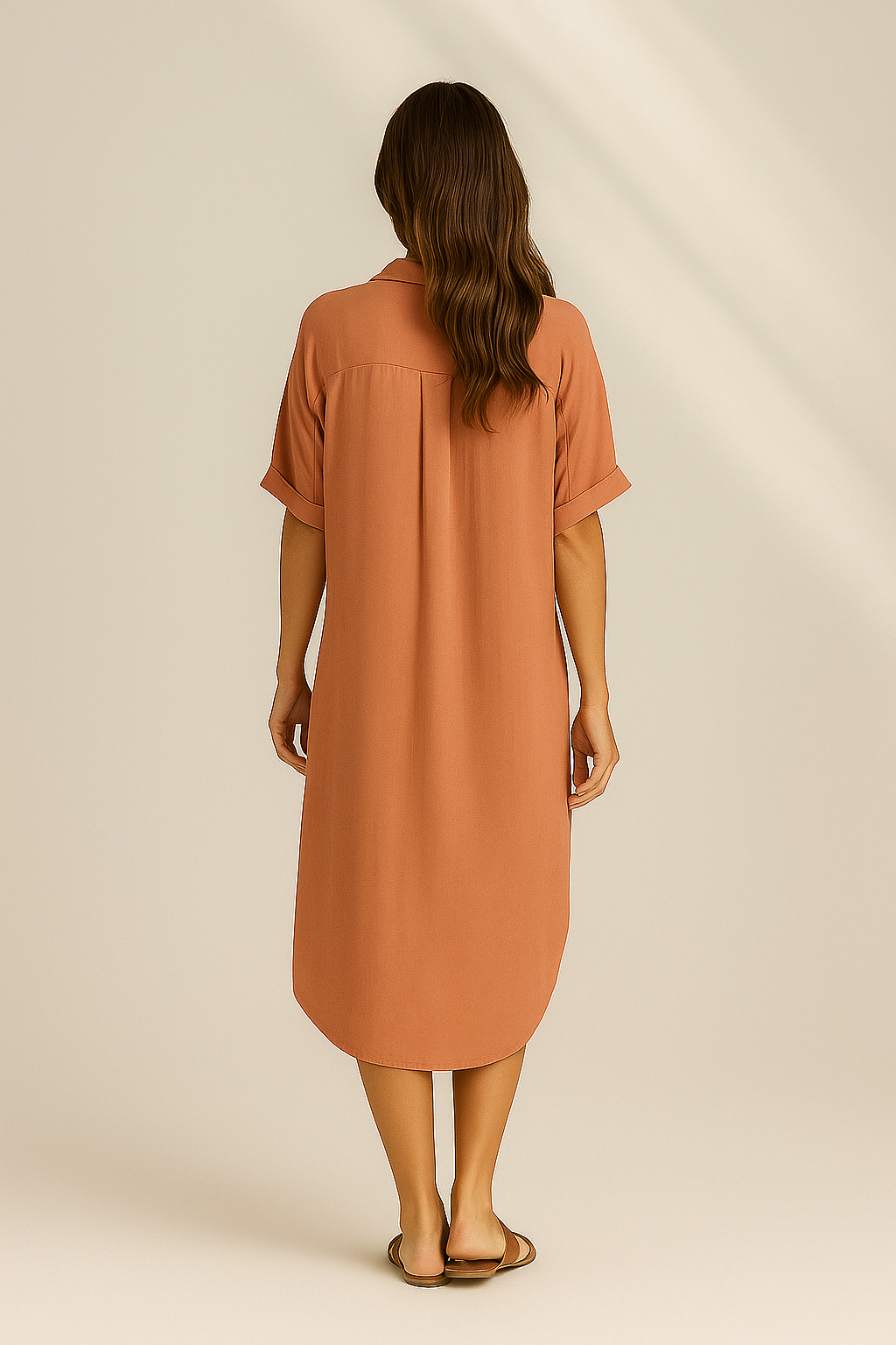 Women's orange midi wrap dress with puff sleeves